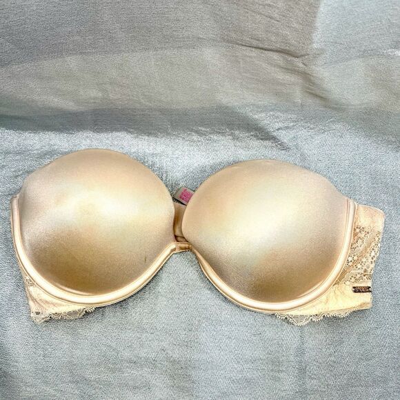 Victoria's Secret PINK Bra Woman's 34C Strapless Satin and Lace Pink - Picture 1 of 7